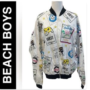 BEACH BOYS  Vintage Original 80s Tyvek Paper Graphic Zip-Up BomberJacket Size XL